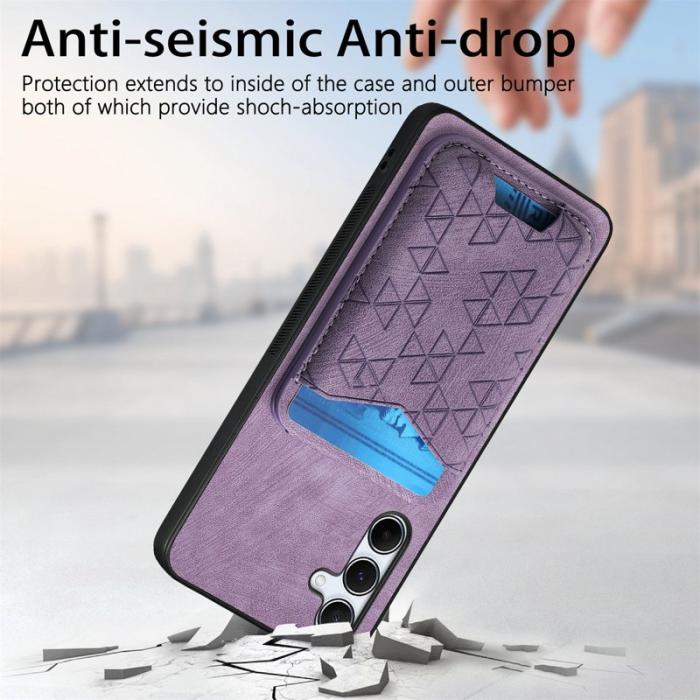 OEM - Samsung Galaxy A55 5G Fodral Mönstrad Kortfodral KonstLäder - Lila