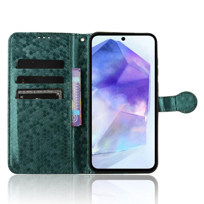 OEM - Samsung Galaxy A55 5G Plånboksfodral Prickmönster Konstläder - Grön