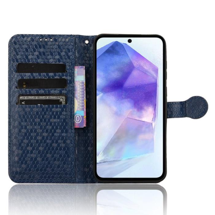 OEM - Samsung Galaxy A55 5G Plånboksfodral Prickmönster Konstläder - Blå