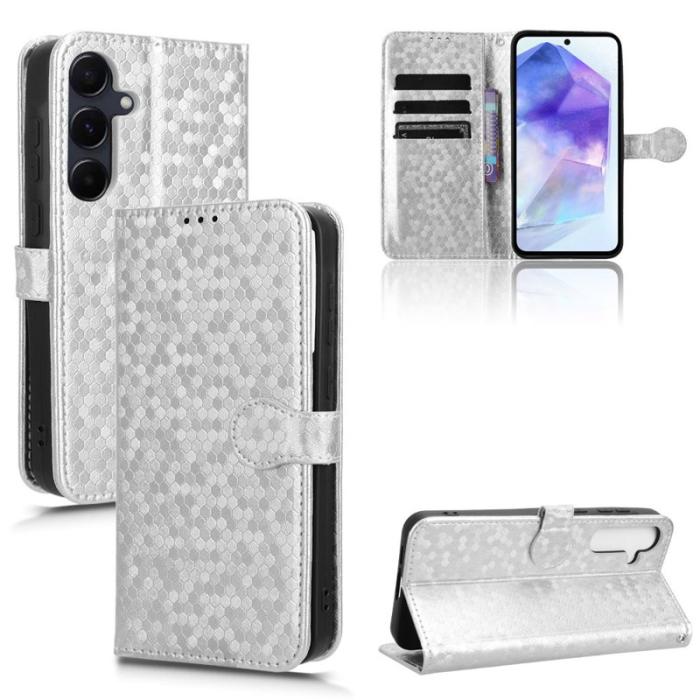 OEM - Samsung Galaxy A55 5G Plånboksfodral Prickmönstrad Konstläder - Silver