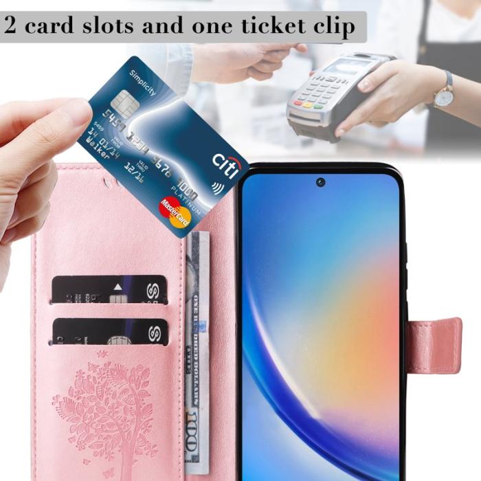 OEM - Samsung Galaxy A55 5G Plånboksfodral Konstläder Cat Tree Mönster - Roséguld