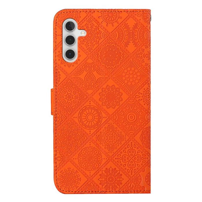 OEM - Samsung Galaxy A55 5G Plånboksfodral Konstläder Etnisk Stil - Orange