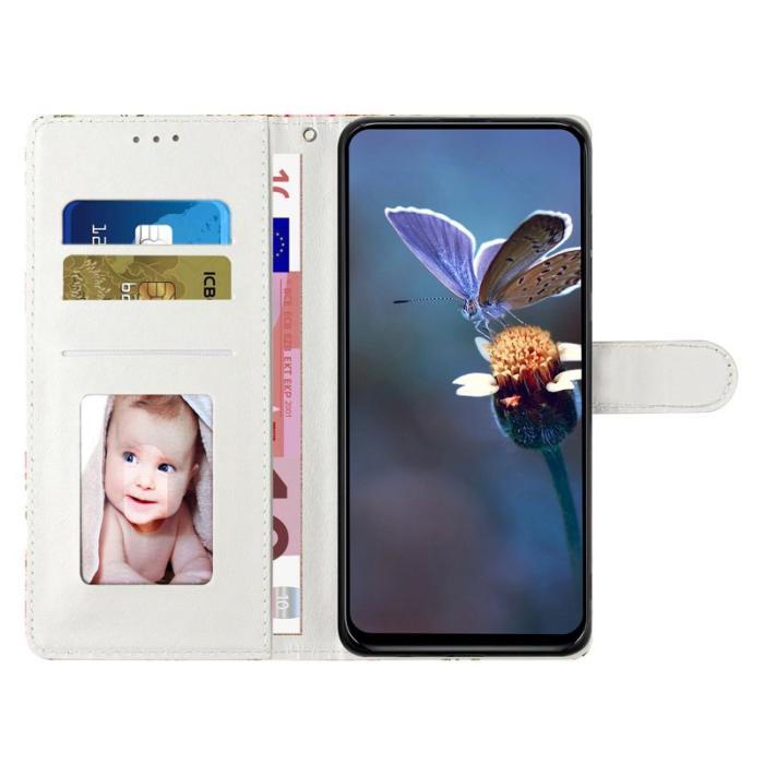 OEM - Samsung Galaxy A55 5G Plånboksfodral Konstläder Flip Cover - Grön Rosa Marmor