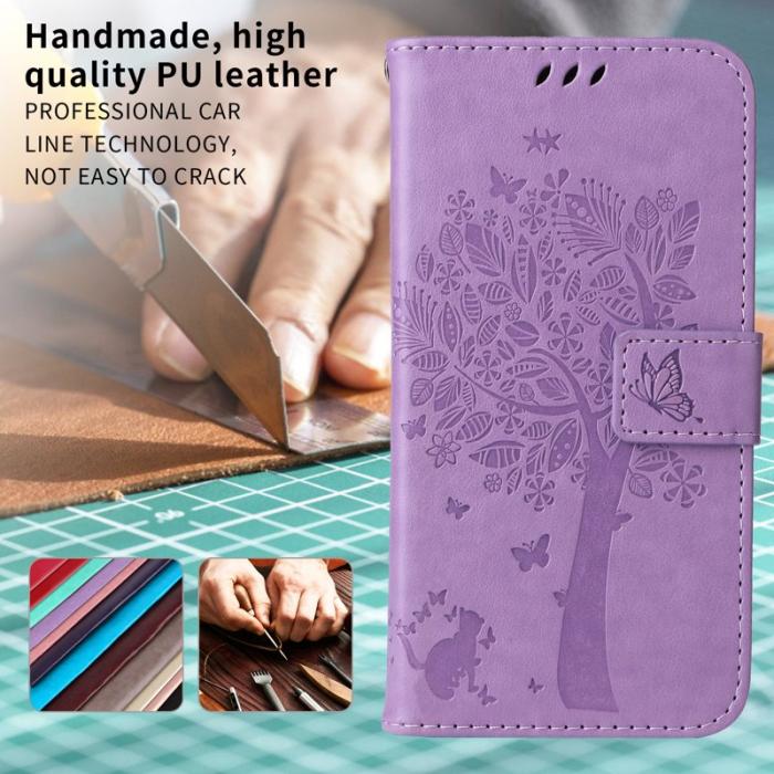 OEM - Samsung Galaxy A55 5G Plånboksfodral Konstläder Kattträd Mönster - Lila