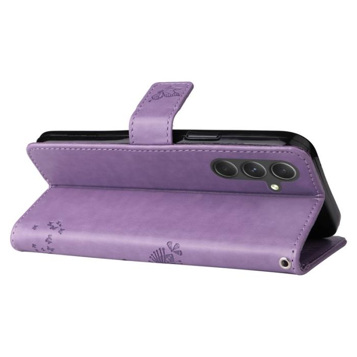 OEM - Samsung Galaxy A55 5G Plånboksfodral Konstläder Kattträd Mönster - Lila