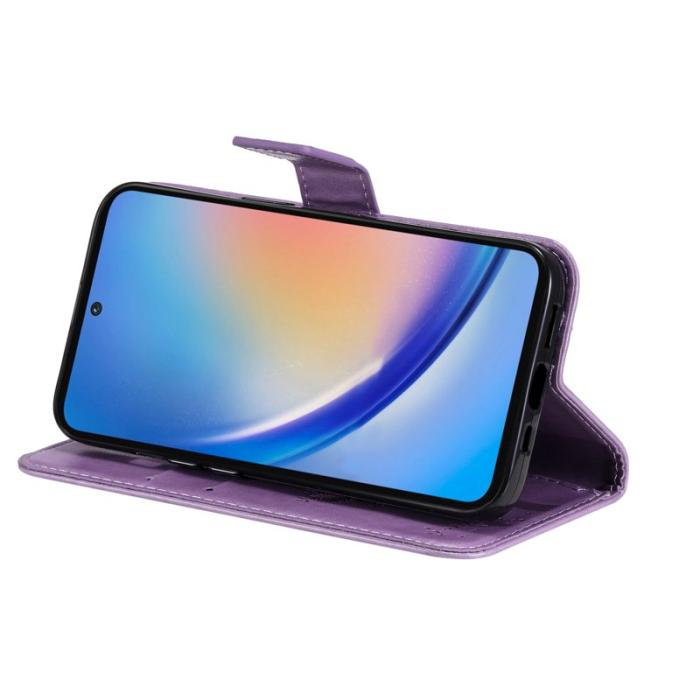 OEM - Samsung Galaxy A55 5G Plånboksfodral Konstläder Kattträd Mönster - Lila