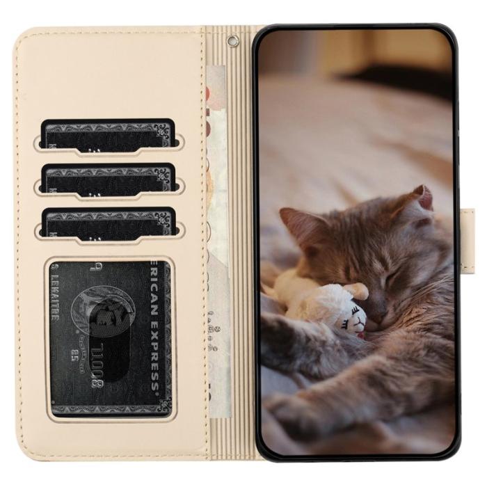 OEM - Samsung Galaxy A55 5G Plånboksfodral Konstläder Med Rem - Aprikos