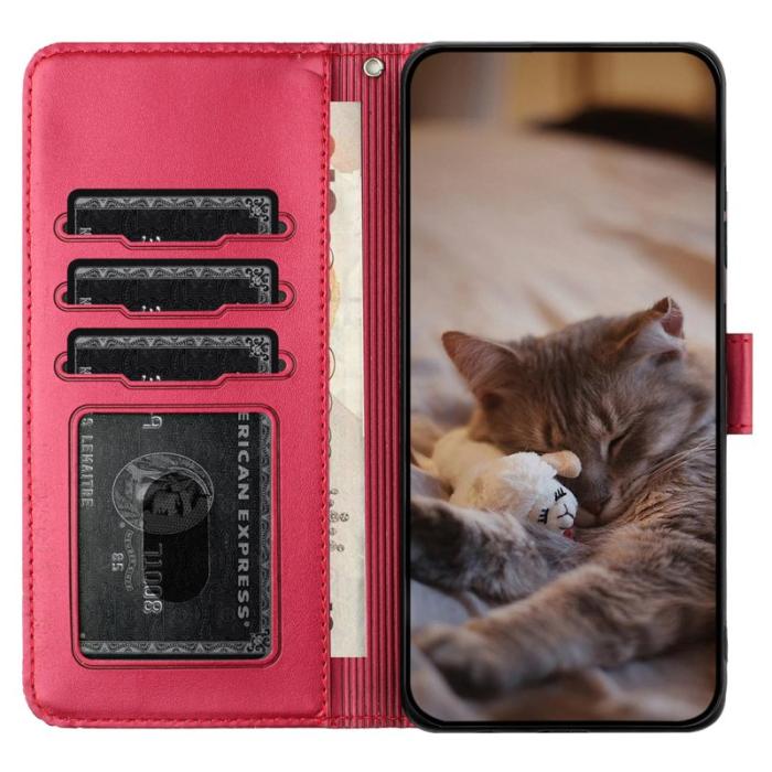OEM - Samsung Galaxy A55 5G Plånboksfodral Konstläder Med Rem - Röd
