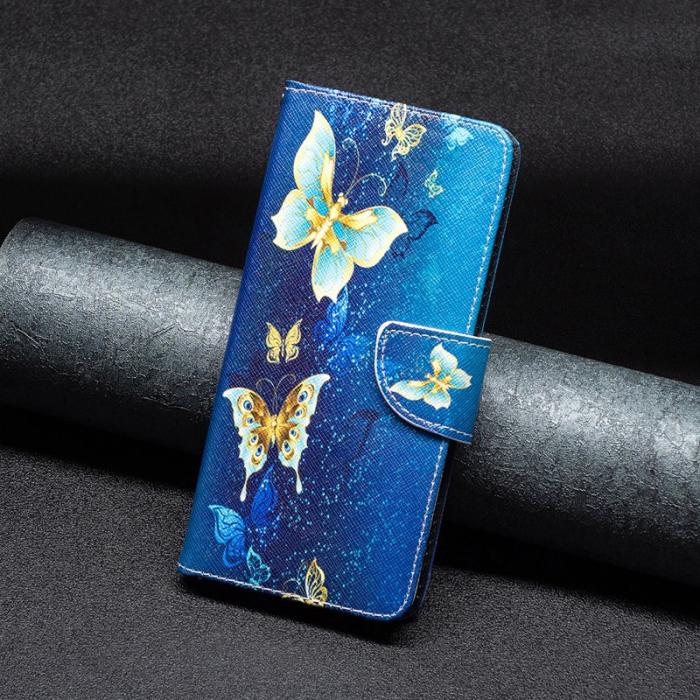OEM - Samsung Galaxy A55 5G Plånboksfodral Konstläder Mönster - Guldfjärilar