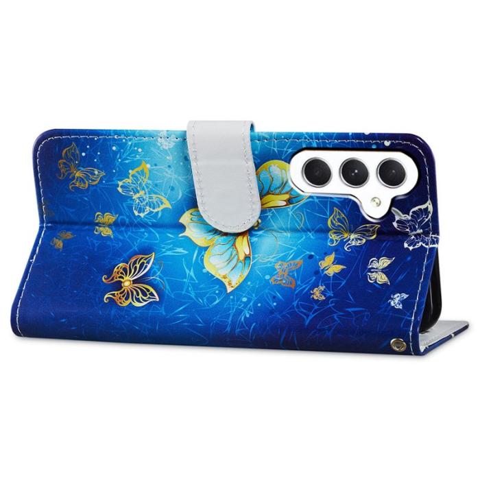 OEM - Samsung Galaxy A55 5G Plånboksfodral Konstläder Mönstertryck - Gyllene Fjäril