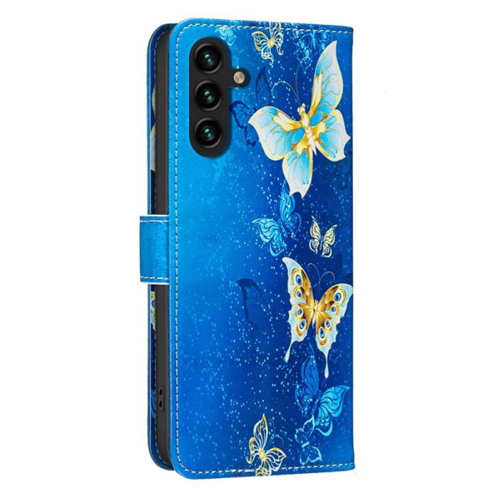 OEM - Samsung Galaxy A55 5G Plånboksfodral Konstläder Mönstertryck - Gyllene Fjärilar