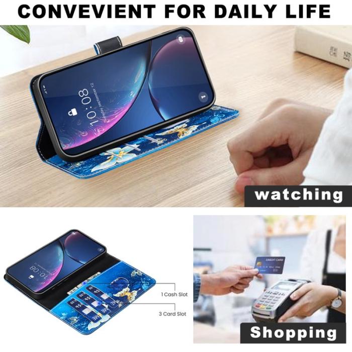 OEM - Samsung Galaxy A55 5G Plånboksfodral Konstläder Mönstertryck - Gyllene Fjärilar