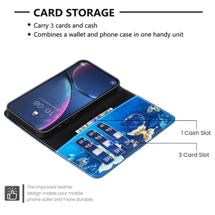 OEM - Samsung Galaxy A55 5G Plånboksfodral Konstläder Mönstertryck - Gyllene Fjärilar