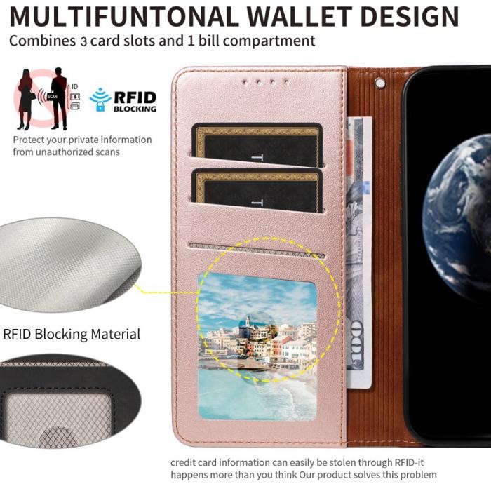 OEM - Samsung Galaxy A55 5G Plånboksfodral Konstläder RFID Skydd - Roséguld