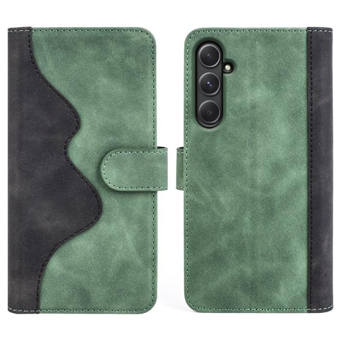 OEM - Samsung Galaxy A55 5G Plånboksfodral Konstläder + TPU Färgsplicing - Grön
