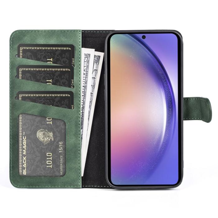 OEM - Samsung Galaxy A55 5G Plånboksfodral Konstläder + TPU Färgsplicing - Grön