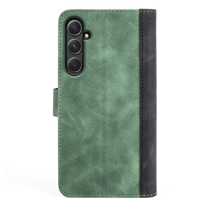 OEM - Samsung Galaxy A55 5G Plånboksfodral Konstläder + TPU Färgsplicing - Grön