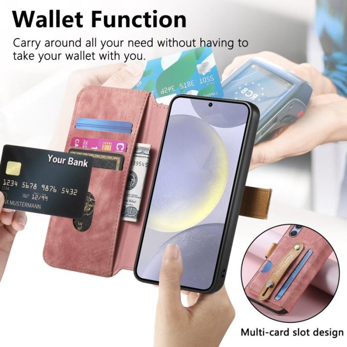 OEM - Samsung Galaxy A55 5G Plånboksfodral Retro Konstläder - Rosa