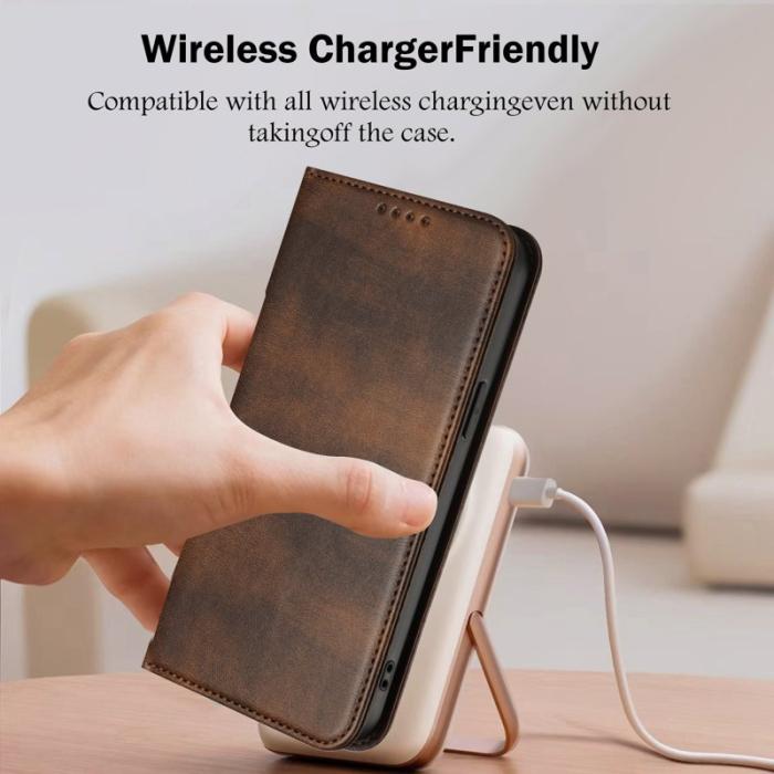 OEM - Samsung Galaxy A55 5G Plånboksfodral Retro Textur Konstläder RFID Skydd - Brun