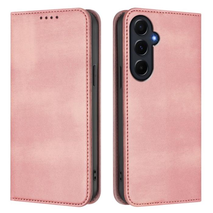 OEM - Samsung Galaxy A55 5G Konstläder Plånboksfodral Retro Textur RFID-Skydd - Rosa