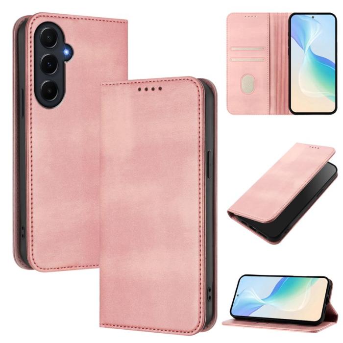 OEM - Samsung Galaxy A55 5G Konstläder Plånboksfodral Retro Textur RFID-Skydd - Rosa