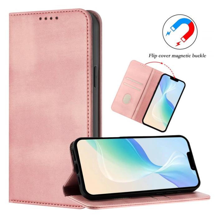 OEM - Samsung Galaxy A55 5G Konstläder Plånboksfodral Retro Textur RFID-Skydd - Rosa