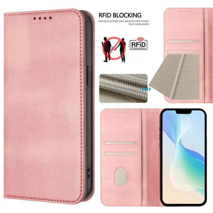OEM - Samsung Galaxy A55 5G Konstläder Plånboksfodral Retro Textur RFID-Skydd - Rosa