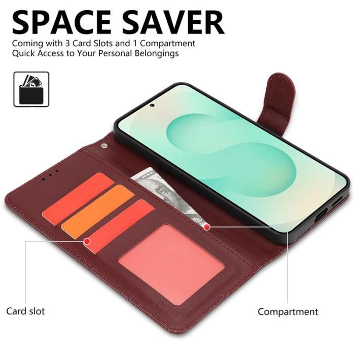 OEM - Samsung Galaxy A55 5G Plånboksfodral RFID Skydd Flip Konstläder - Röd