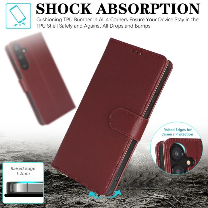 OEM - Samsung Galaxy A55 5G Plånboksfodral RFID Skydd Flip Konstläder - Röd