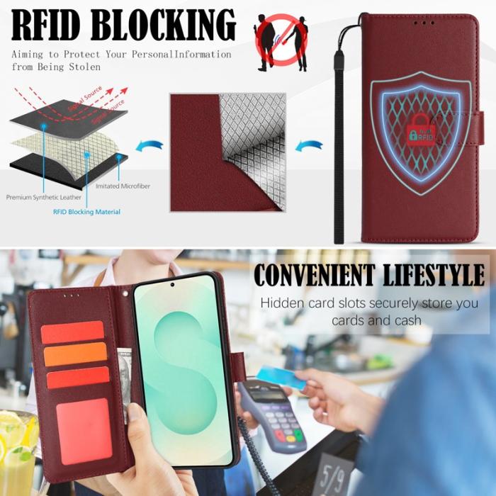 OEM - Samsung Galaxy A55 5G Plånboksfodral RFID Skydd Flip Konstläder - Röd