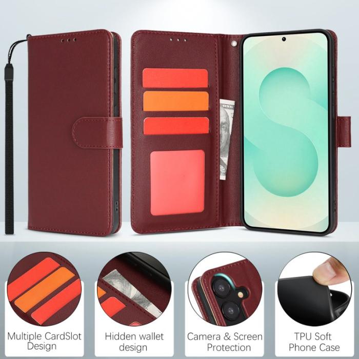 OEM - Samsung Galaxy A55 5G Plånboksfodral RFID Skydd Flip Konstläder - Röd