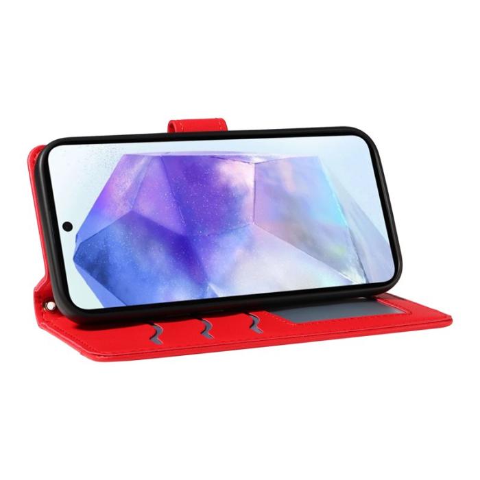 OEM - Samsung Galaxy A55 5G Plånboksfodral Rhombus Konstläder - Röd