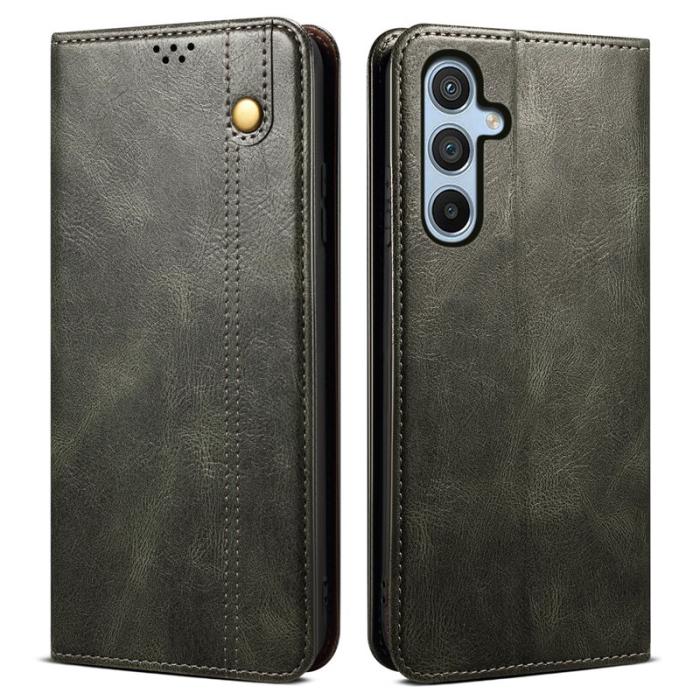 OEM - Samsung Galaxy A55 5G Plånboksfodral Ställ Konstläder Waxy Crazy Horse - Grön