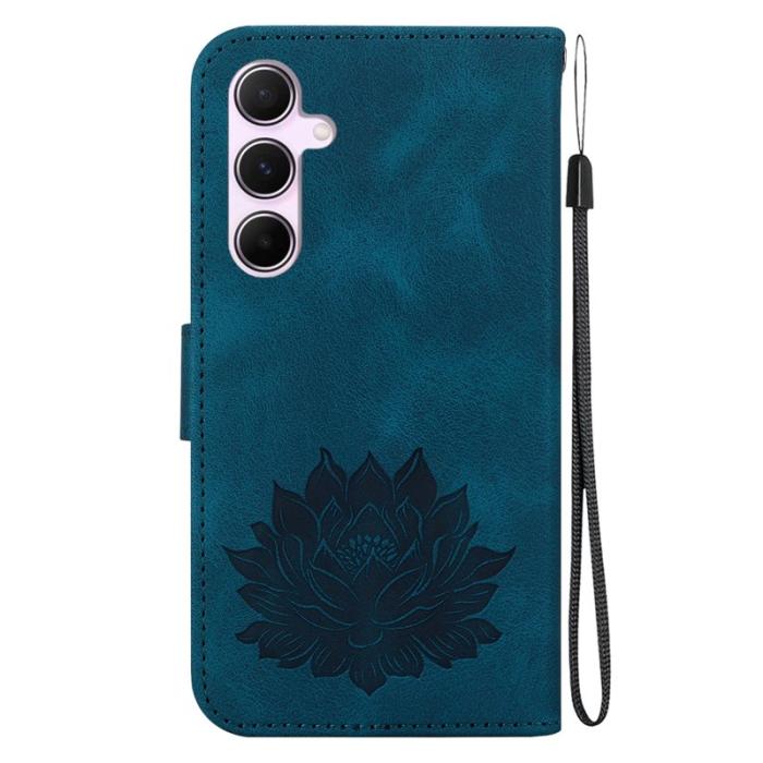OEM - Samsung Galaxy A55 5G Plånboksfodral Ställ Lotusmönster Konstläder - Blå