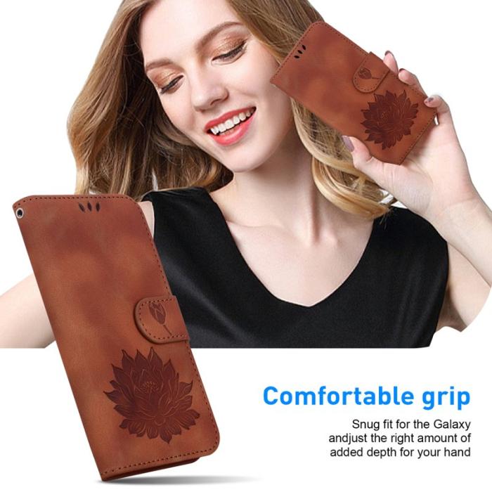 OEM - Samsung Galaxy A55 5G Plånboksfodral Ställ Lotusmönster Konstläder - Brun