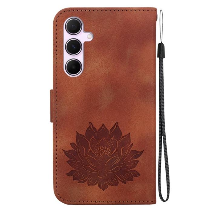 OEM - Samsung Galaxy A55 5G Plånboksfodral Ställ Lotusmönster Konstläder - Brun