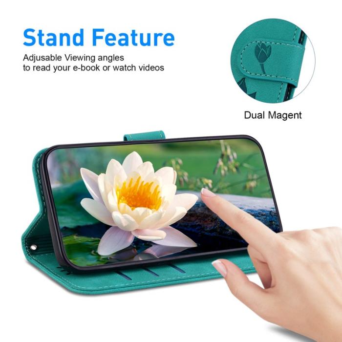 OEM - Samsung Galaxy A55 5G Plånboksfodral Ställ Lotusmönster Konstläder - Grön