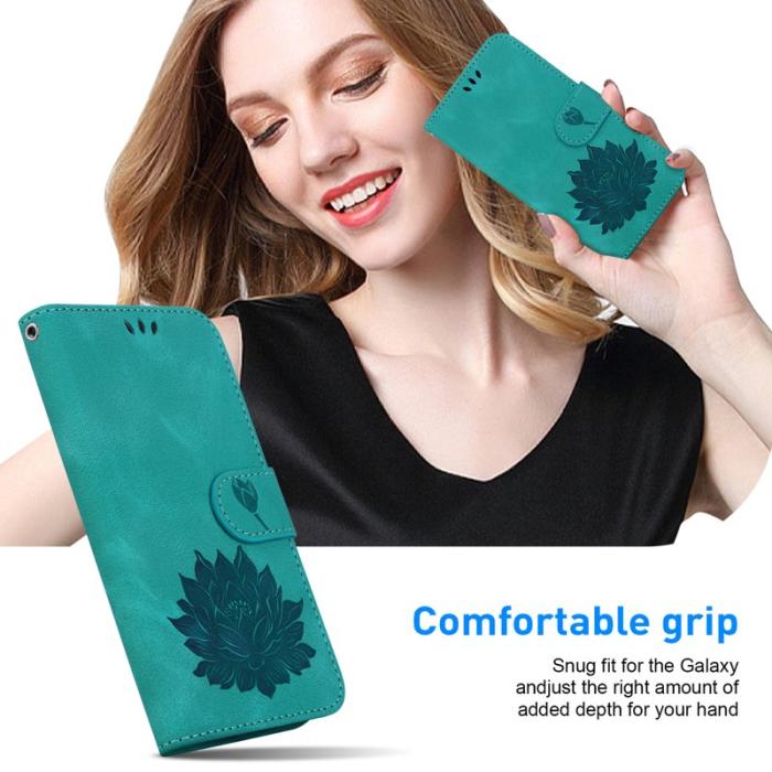 OEM - Samsung Galaxy A55 5G Plånboksfodral Ställ Lotusmönster Konstläder - Grön