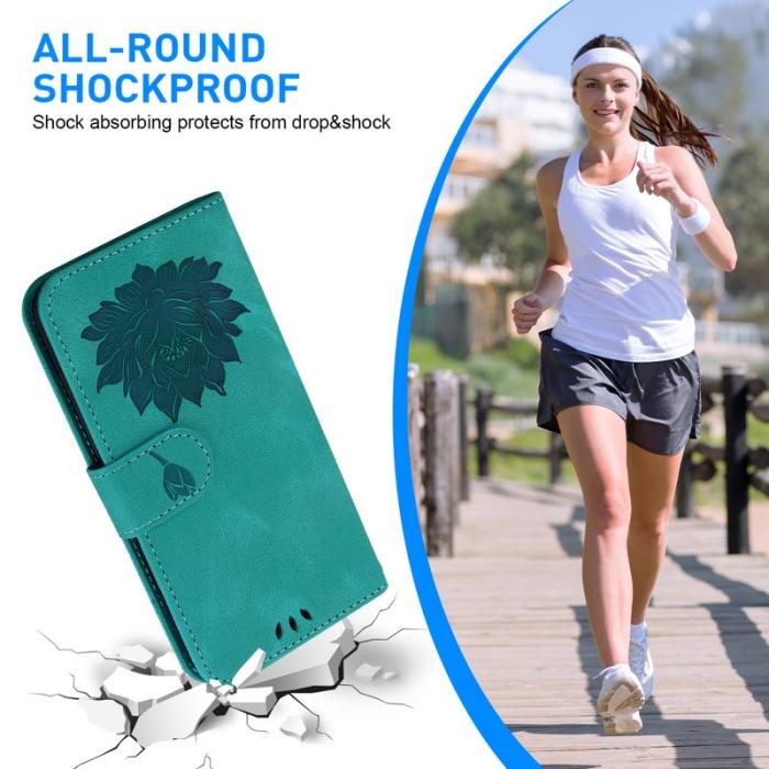 OEM - Samsung Galaxy A55 5G Plånboksfodral Ställ Lotusmönster Konstläder - Grön