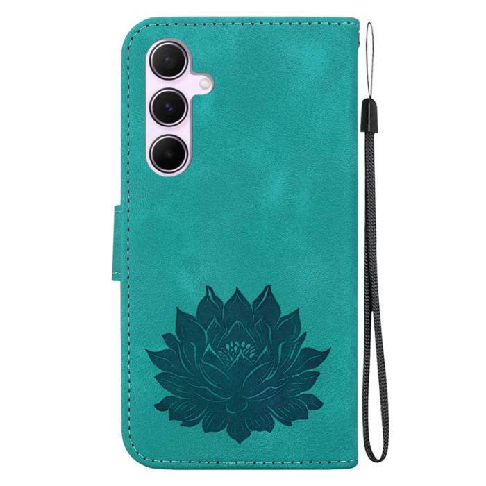OEM - Samsung Galaxy A55 5G Plånboksfodral Ställ Lotusmönster Konstläder - Grön