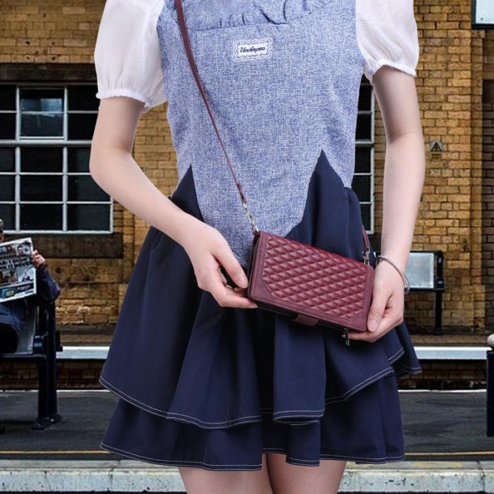 OEM - Samsung Galaxy A55 5G Konstläder Plånboksfodral Ställ Rhombus Textur - Vinröd