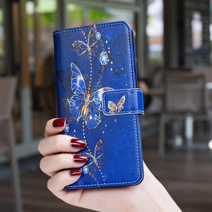 OEM - Samsung Galaxy A55 5G Plånboksfodral Ställning Konstläder - Lila Fjärilar