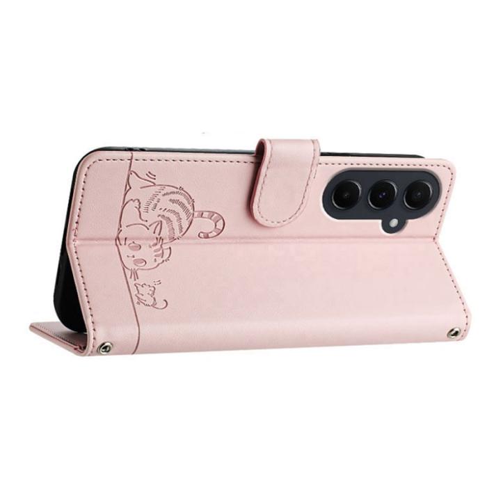 OEM - Samsung Galaxy A55 5G Plånboksfodral Konstläder RFID Skydd - Rosa