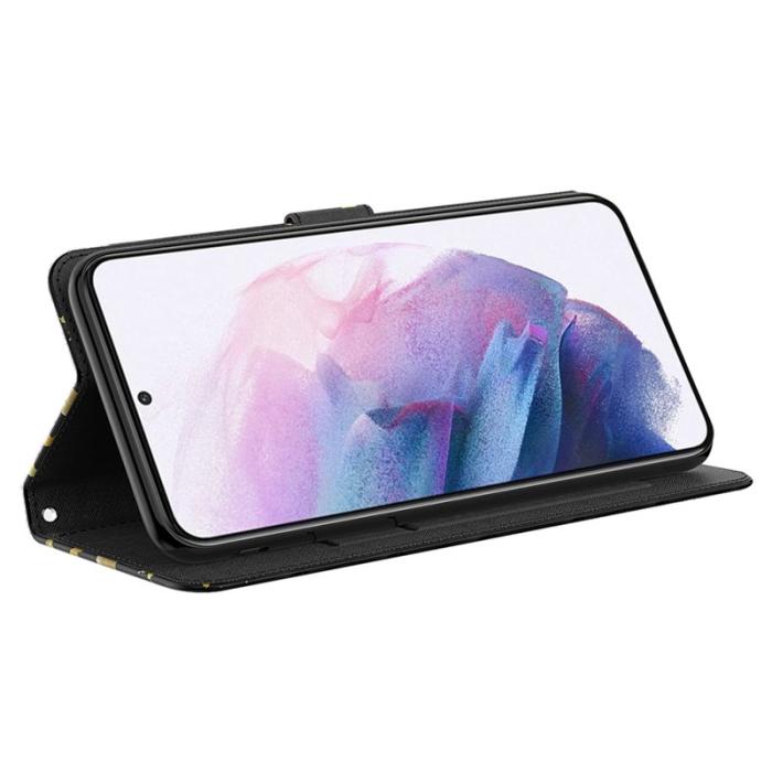 OEM - Samsung Galaxy A55 5G Skal 3D Mönster Folio Ställ - Gyllene Fjäril