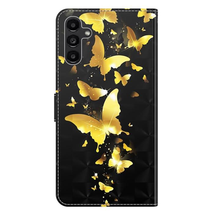OEM - Samsung Galaxy A55 5G Skal 3D Mönster Folio Ställ - Gyllene Fjäril