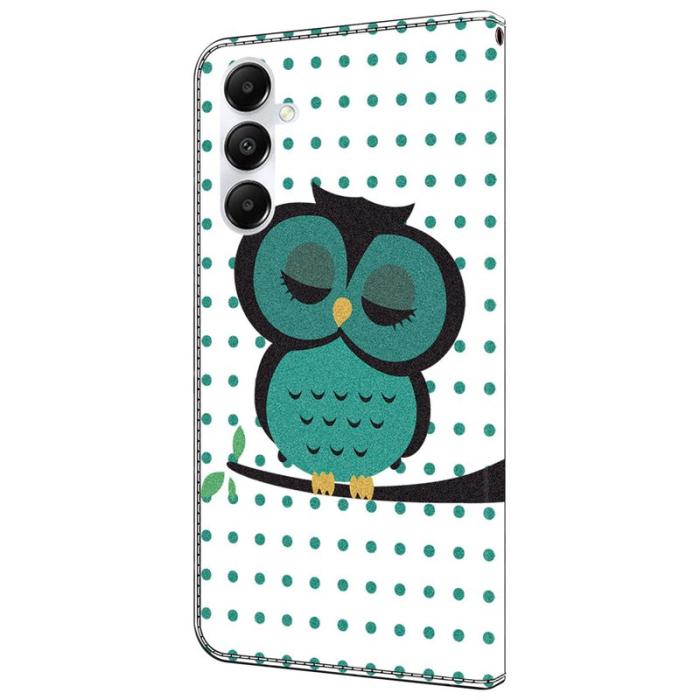 OEM - Samsung Galaxy A55 5G Skal 3D Mönster Ställ Äkta Läder - Sovande Uggla