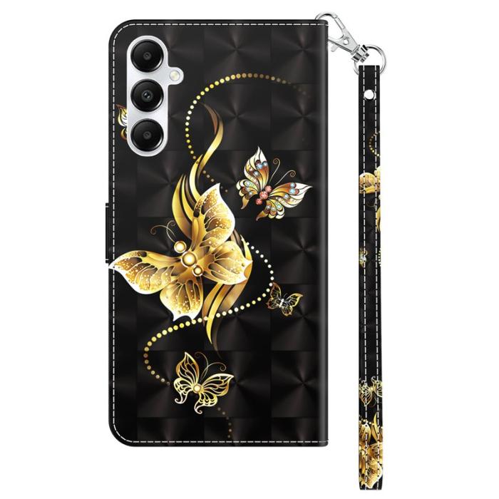 OEM - Samsung Galaxy A55 5G Skal 3D Mönstertryck Äkta Läder - Guldfjäril