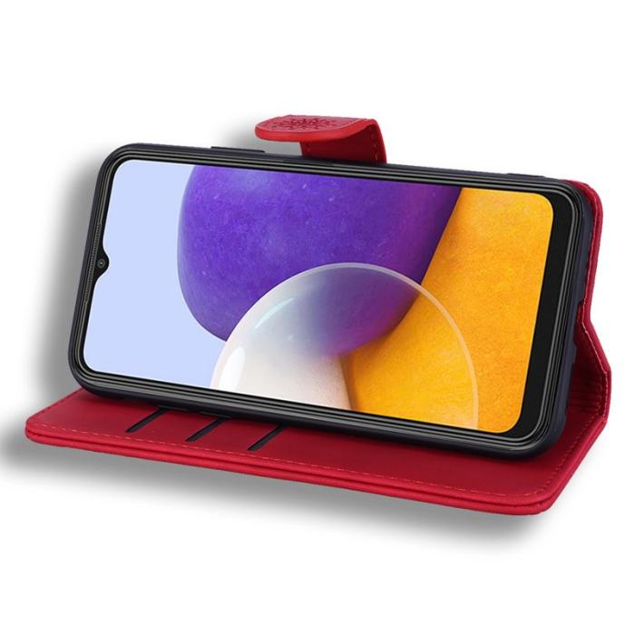 OEM - Samsung Galaxy A55 5G Skal Äkta Läder Blommönster - Röd