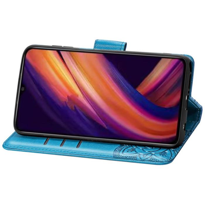 OEM - Samsung Galaxy A55 5G Skal Äkta Läder Fjärilsmönster - Blå