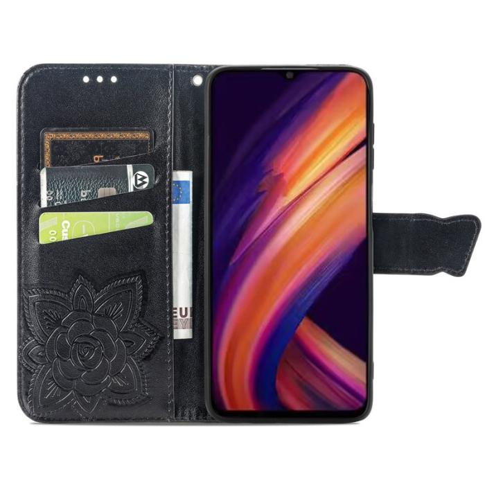 OEM - Samsung Galaxy A55 5G Skal Äkta Läder Fjärilsmönster - Svart